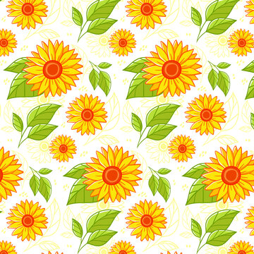 Hand drawn sunflower seamless pattern