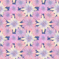 Seamless botanical pattern for design, fabric, wallpaper, print, textile. Watercolor floral ornament in digital processing. Delicate background of flowers.