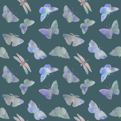 Seamless pattern Watercolor butterflies on a bright background. Botanical background of butterflies for design, wallpapers, wrapping paper, textiles.