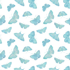 Fototapeta na wymiar Abstract watercolor butterflies collected in a seamless pattern.