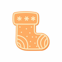 Gingerbread. Spice cake. Christmas sock. Stocking. Flat, vector