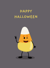 Happy Halloween Candy Corn card. Peace. Candy winks. Flat, cartoon, vector