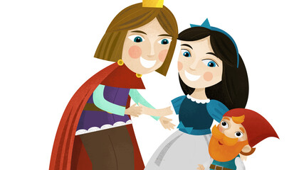 cartoon scene with prince and princess and dwarfs illustration © honeyflavour