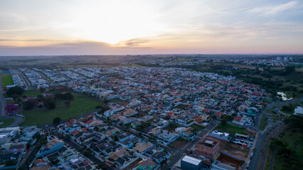 Indaiatuba Ecological Park. Beautiful park in the city center, with lake and beautiful trees and houses. Aerial view