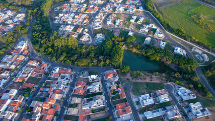 Fototapeta premium beautiful modern houses in a closed condominium in Indaiatuba, São Paulo, Brazil. Residential houses. Aerial view