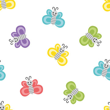 Butterfly. Seamless pattern with colorful butterflies. Flat, cartoon, vector