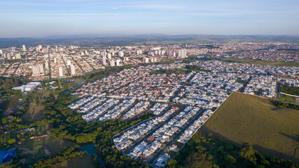 beautiful modern houses in a closed condominium in Indaiatuba, São Paulo, Brazil. Residential houses. Aerial view