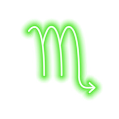 Green neon zodiac sign Scorpio on white. Predictions, astrology, horoscope.
