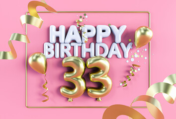 Happy Birthday 33 in Gold auf Rosa