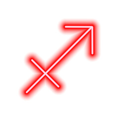 Red neon zodiac sign Sagittarius on white. Predictions, astrology, horoscope.