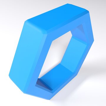 Blue hexagon standing on white surface - 3D rendering illustration