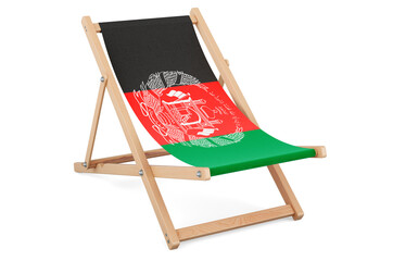 Deckchair with Afghan flag. Afghanistan vacation, tours, travel packages, concept. 3D rendering