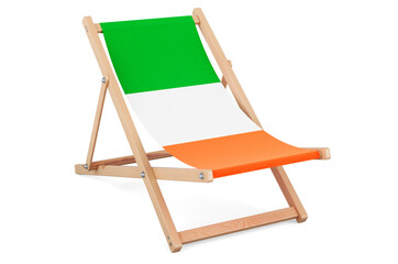 Deckchair with Irish flag. Ireland vacation, tours, travel packages, concept. 3D rendering