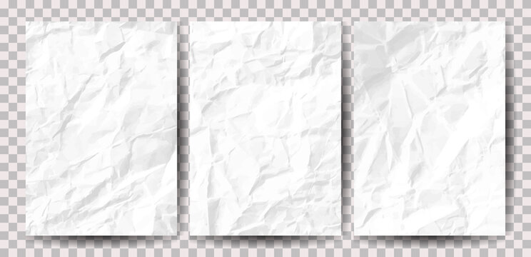 Set of A4 pages crumpled paper