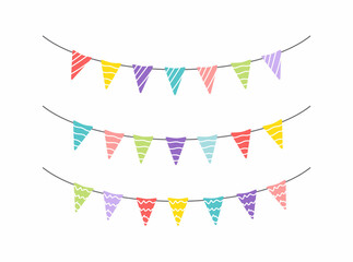 Fototapeta premium Garland of hanging flags. Set. Multicolored colorful checkboxes for party