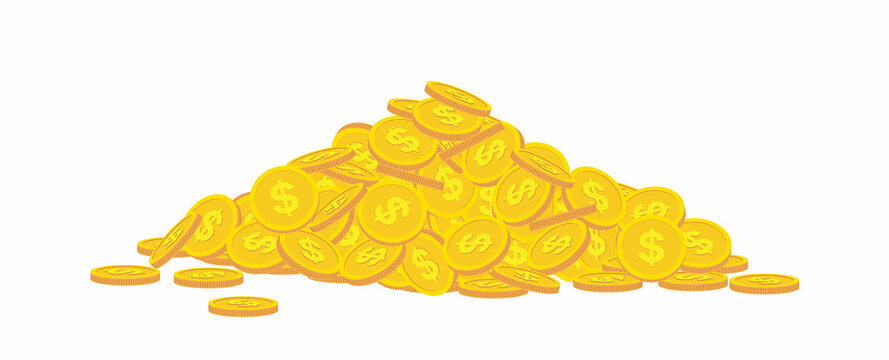 Pile of Gold Coins. Coin. Dollar. Flat, isolated, vector