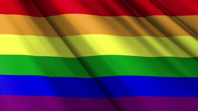 Realistic texture rainbow textile silk satin flag of LGBT Pride waving fluttering background. Lesbian, gay, bisexual, transgender organization community symbol colors. 3D animation 1080p Full HD
