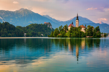 Fototapeta na wymiar Bled Island in Lake Bled, Slovenia