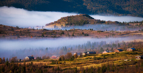 Morning Mist at Lykkja, Hemsedal, Norway