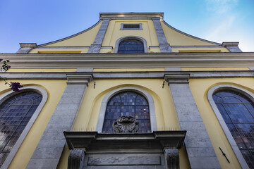 Neander Church (Neanderkirche) is a Protestant church in the center of Dusseldorf, the Altstadt. The building in early Baroque style was completed in 1684. DUSSELDORF, GERMANY.