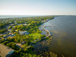 Aerial drone photo of Duck North Carolina a coastal beach town