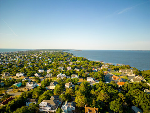 Aerial drone photo of Duck North Carolina a coastal beach town