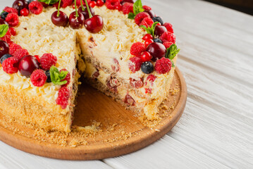 Cake with berries baked at home