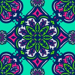 Seamless pattern flower with mandala, vintage decorative elements, vintage decorative elements illustration, Ethnic mandala with colorful tribal ornaments