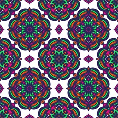 Seamless pattern flower with mandala, vintage decorative elements, vintage decorative elements illustration, Ethnic mandala with colorful tribal ornaments