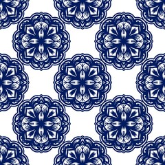 Seamless pattern flower with mandala, vintage decorative elements, vintage decorative elements illustration, Ethnic mandala with colorful tribal ornaments