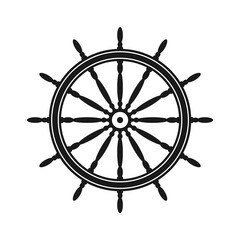 Vintage steering wheel. Ship, yacht retro wheel symbol. Nautical rudder icon. Marine design element. Vector illustration