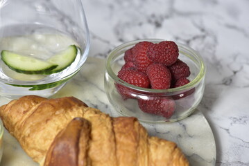 croissant, cucumber water, raspberry