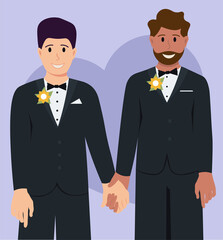 LGBTQ Gay Wedding Of Two Men Vector Illustration In Flat Style