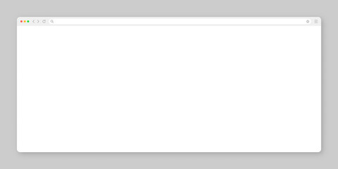 Obraz premium Blank web browser window with toolbar and search field. Modern website, internet page in flat style. Browser mockup for computer, tablet and smartphone. Vector illustration