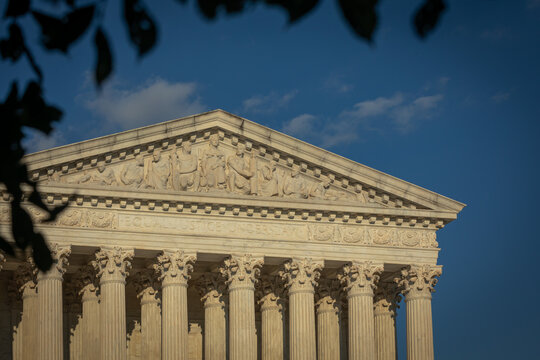 Close-up of the United States Supreme Court Building on a Summer Day with blue Sky