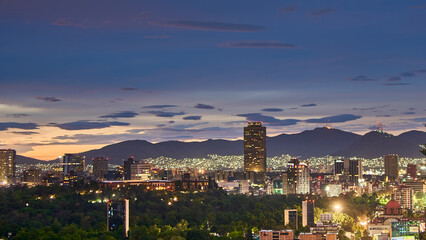 panoramic night view of mexico city in the polanco area