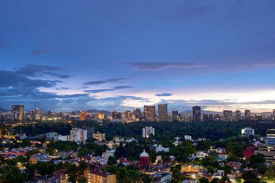 panoramic night view of mexico city in the polanco area