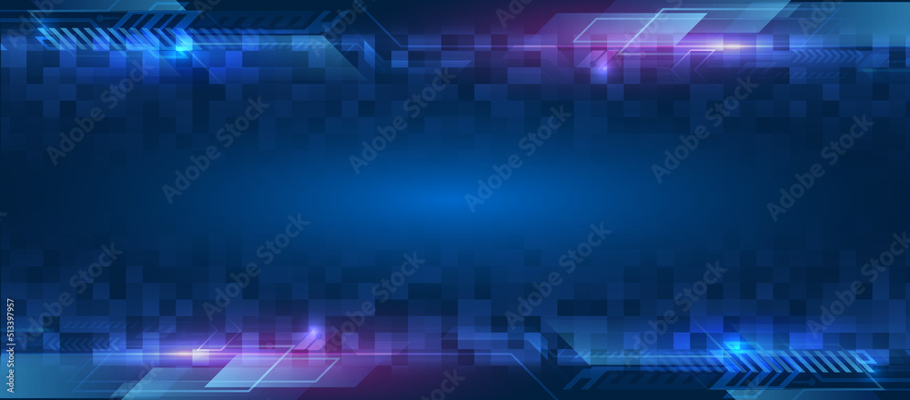 Aufkleber Hi-tech computer digital technology concept. Wide Blue background with various technological elements. Abstract technology communication, vector illustration.