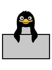 Alberner Pinguin hinter Schild 