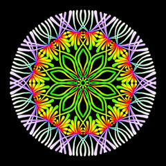 mandala geometric abstract multicolor on black background