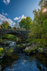 Historical Stone Bridge the first road between Hjelmeland and Ardal, Hauske roadside picnic area, Norway