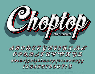Choptop is a unique layered script alphabet with flat tops on the lowercase letters, as well as shadow and highlight effects. - obrazy, fototapety, plakaty