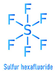 Obraz premium Skeletal formula of sulfur hexafluoride gas insulator molecule. Microbubbles are used as contrast agent for ultrasound imaging. Potent greenhouse gas.