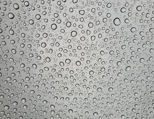 Raindrops on the top window (glass).
Water drops on background.