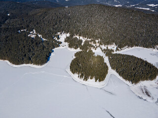 Aerial view of Golyam Beglik Reservoir, Bulgaria
