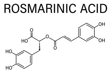 Fototapeta premium Rosmarinic acid herbal antioxidant molecule. Present in a number of plants including rosemary. Rosmarinus officinalis. Skeletal formula.