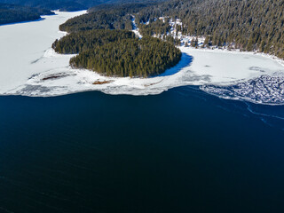 Aerial view of Golyam Beglik Reservoir, Bulgaria