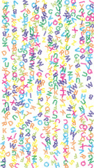 Falling letters of English language. Colorful sketch flying words of Latin alphabet. Foreign languages study concept. Powerful back to school banner on white background.