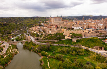 Fototapeta na wymiar Castle of San Servando aerial view in Toledo, Spain