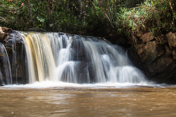 small waterfall with swimming pond